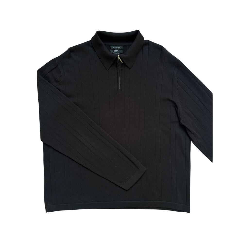 Cezani Fine Pima Cotton Men's Long-Sleeve Quarter-Zip Polo Shirt, Size L, #296